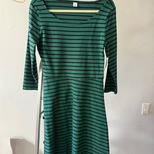 Old Navy Green and Black Striped Long Sleeve Dress